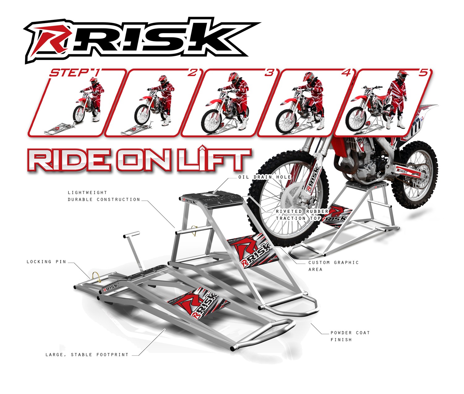 Stojan pro motokrosové motocykly Risk Racing RR1 Ride-On Lift stříbrný 
