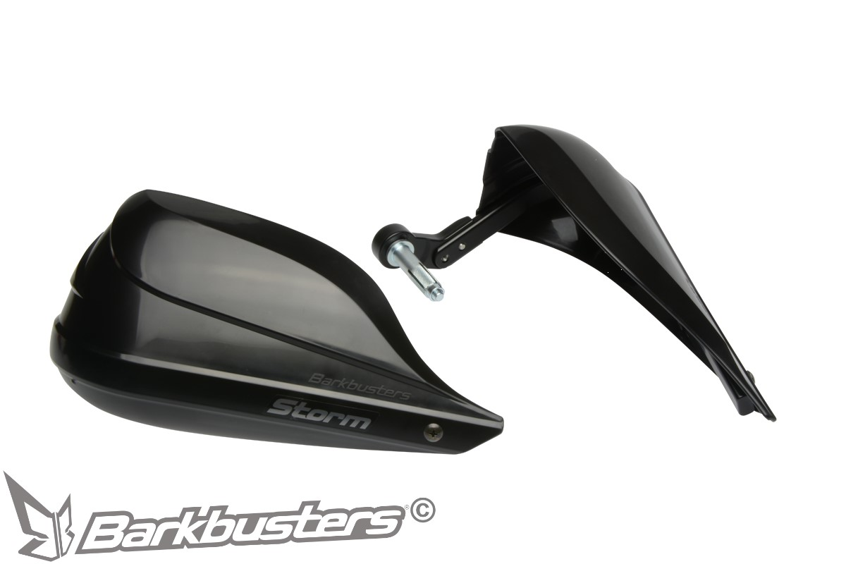 Sada motocyklových krytů páček s výztuhou BARKBUSTERS HANDGUARDS STORM SINGLE POINT BAR END MOUNT černé, pár, pro montáž do dutých řídítek