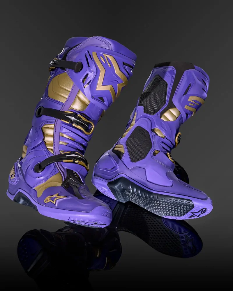 Motokrosové boty ALPINESTARS TECH 10 CHAMP LIMITOVANÁ EDICE FIALOVÁ/ZLATÁ
