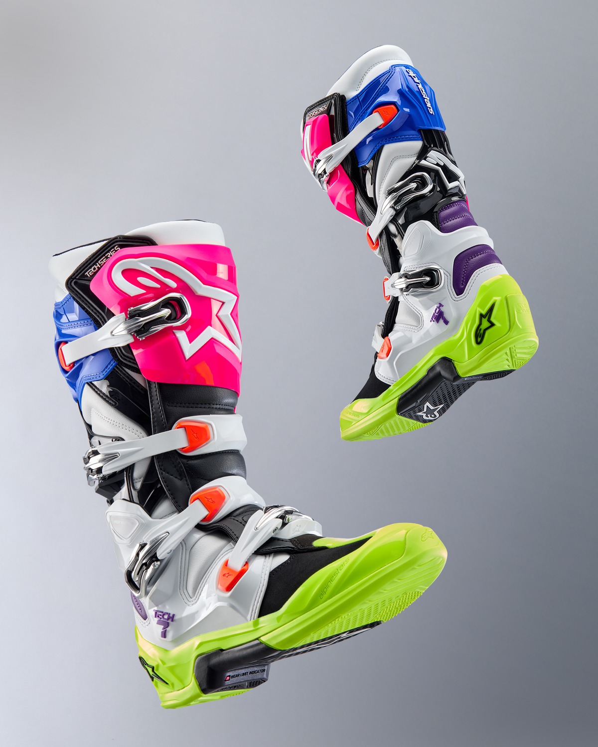 Motokrosové boty / mx obuv ALPINESTARS TECH 7 LIMITOVANÁ EDICE HAY barva multicolor (bílí/žlutá fluo/modrá/růžová/oranžová,fialová)