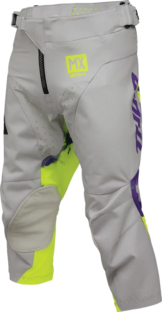 Dětský sportovní motokrosový komplet kalhot a dresu THOR LAUNCHMODE RACEWEAR BLEACH barva šedá/fialová/acid