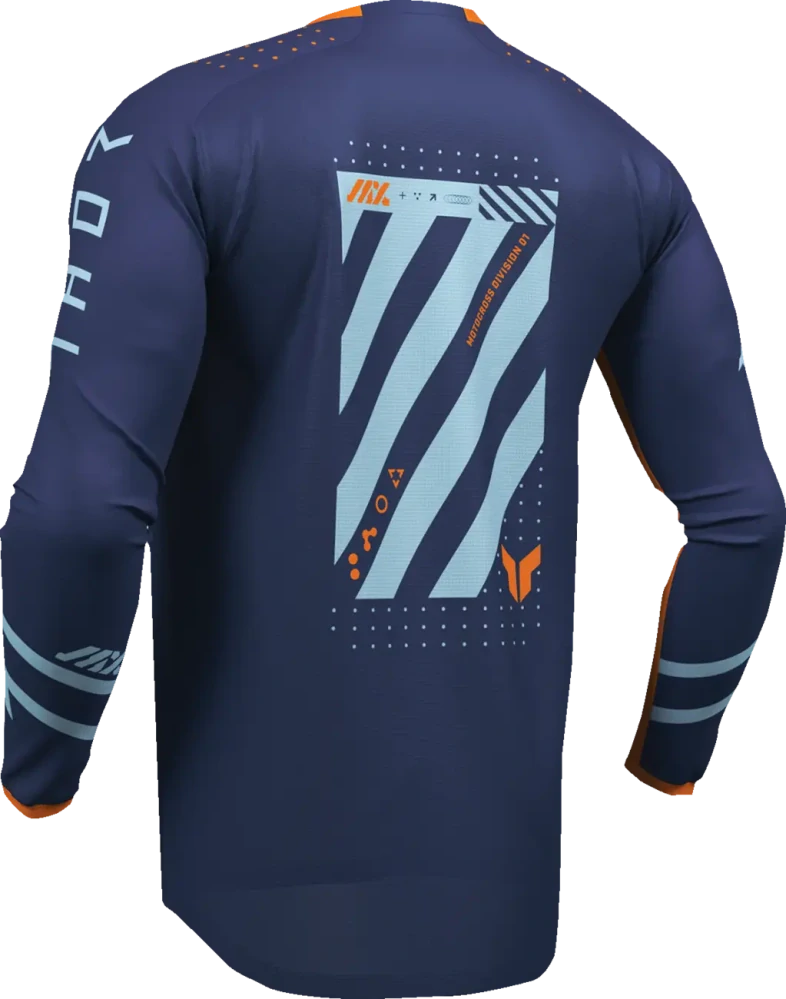 Dětský sportovní motokrosový komplet kalhot a dresu THOR LAUNCHMODE RACEWEAR FUTURA barva navy modrá/oranžová