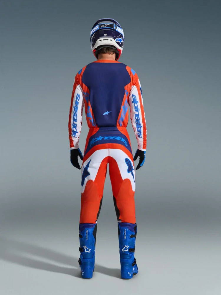 a Motokrosový komplet kalhot a dresu ALPINESTARS FLUID GRID barva bílá/modrá/oranžová velikost 34+L