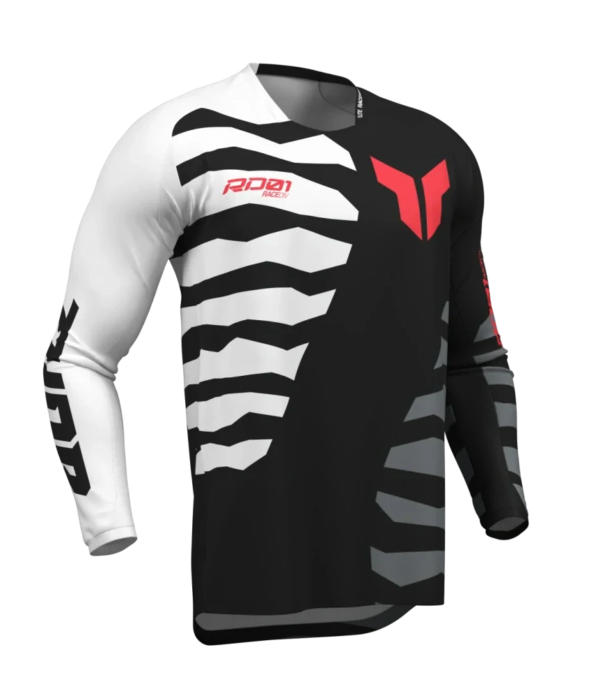 a Motokrosový / enduro komplet kalhot a dresu THOR LAUNCHMODE SHREDDER barva černá/šedá/bílá/červená velikost 38+XL