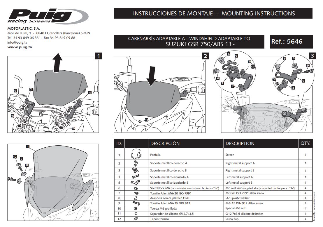 Plexi PUIG SPORT Suzuki GSR 750 2011-2017