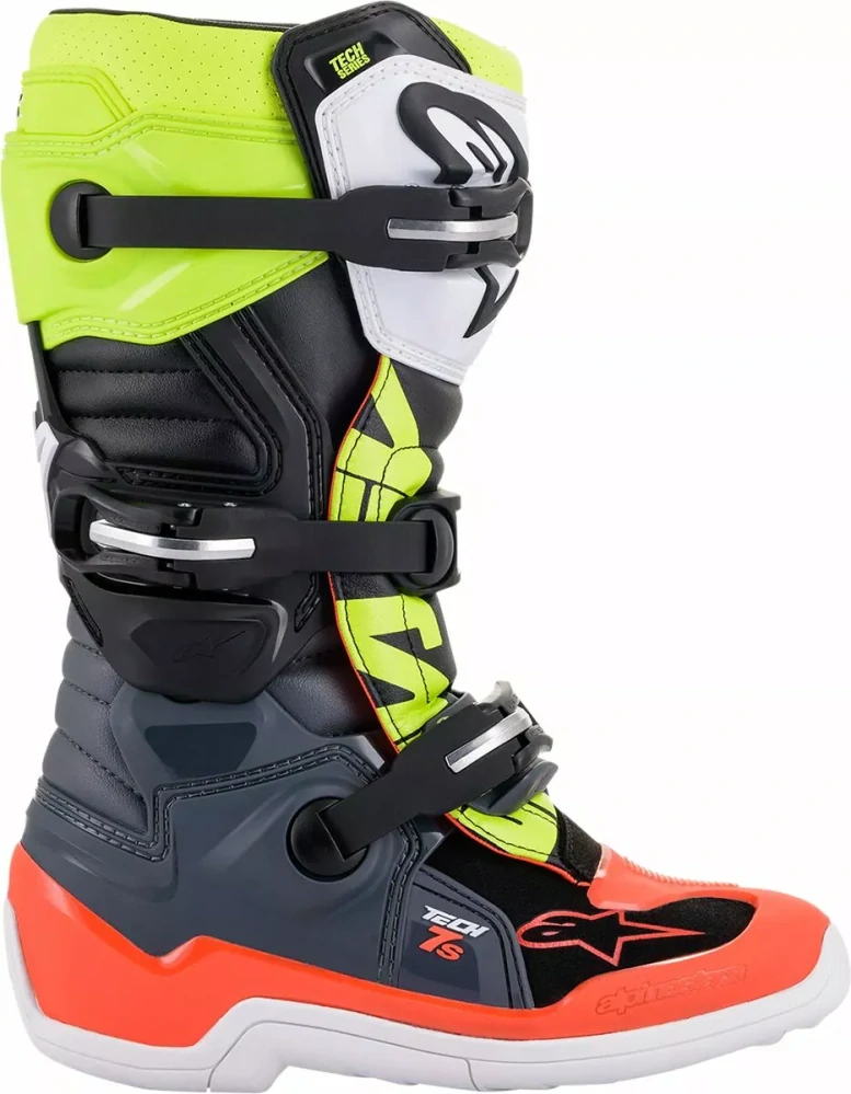Dětské motokrosové boty / MX obuv ALPINESTARS TECH 7S barva šedá, žlutá fluo/červená fluo