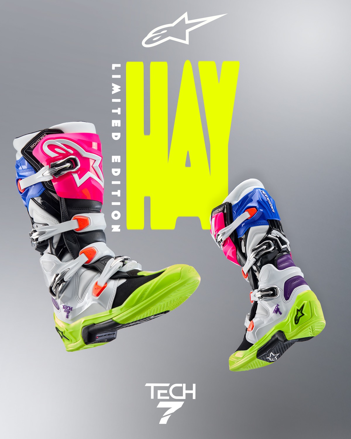 Motokrosové boty / mx obuv ALPINESTARS TECH 7 LIMITOVANÁ EDICE HAY barva multicolor (bílí/žlutá fluo/modrá/růžová/oranžová,fialová)