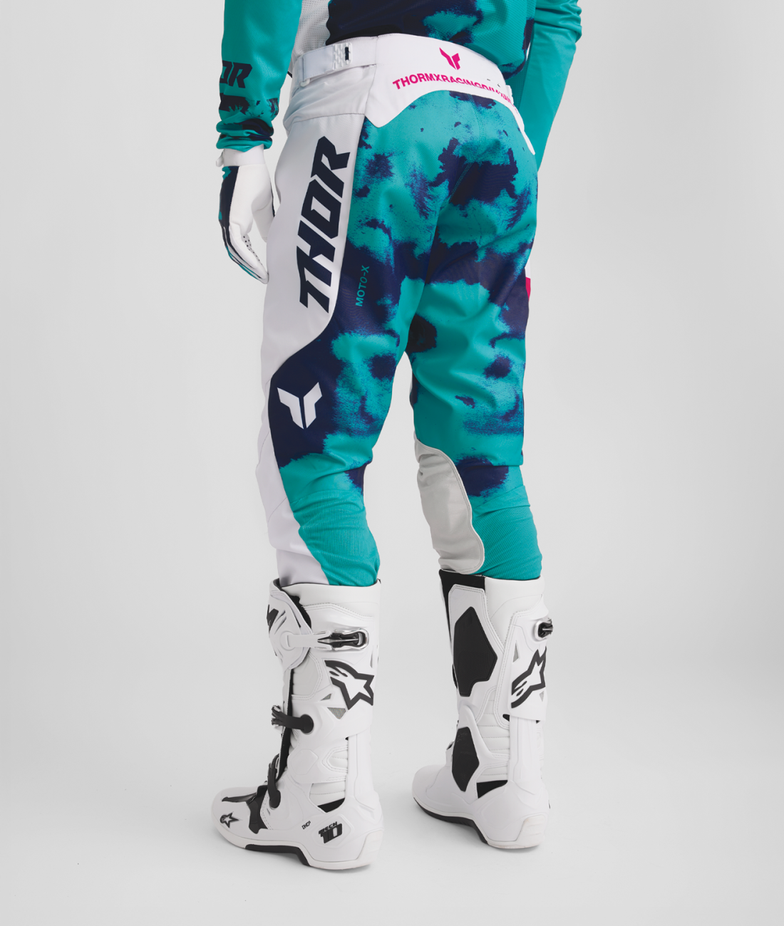 Motokrosový / enduro komplet kalhot a dresu THOR LAUNCHMODE BLEACH barva bílá/aqua