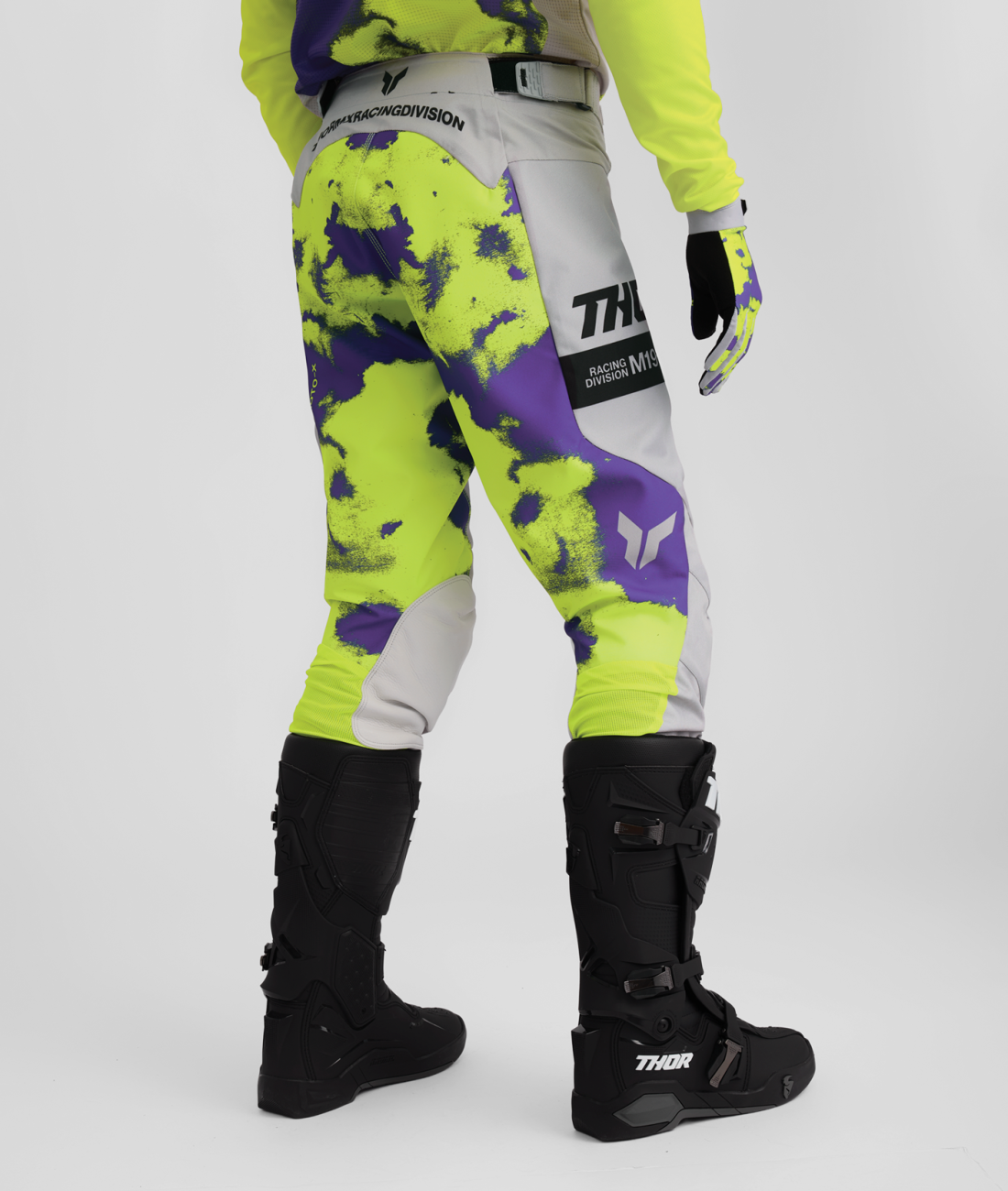 Motokrosový / enduro komplet kalhot a dresu THOR LAUNCHMODE BLEACH barva šedá/acid/fialová