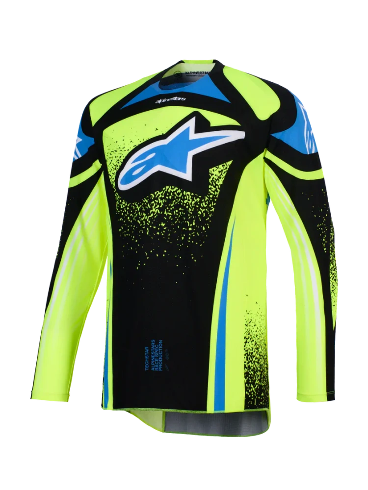 a Motokrosový komplet kalhot a dresu ALPINESTARS TECHSTAR NOMUR barva fluo žlutá/modrá velikost 34+L