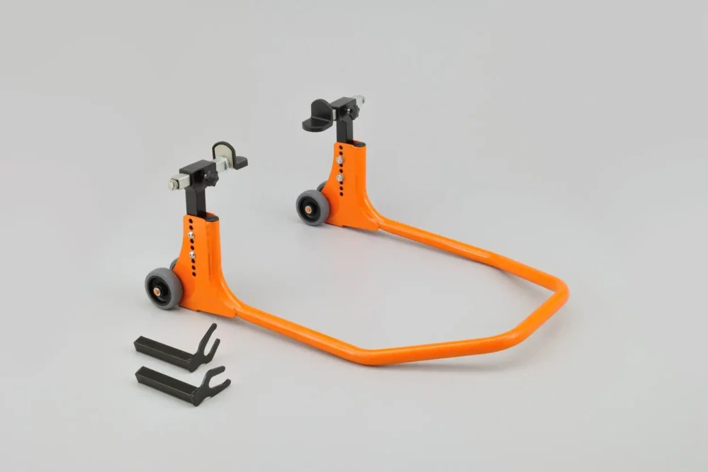 Nastavitelný motocyklový zadní stojan DAYTONA ADJUSTABLE REAR STAND 27934 barva oranžová/černá, nosnost stojanu 200 kg