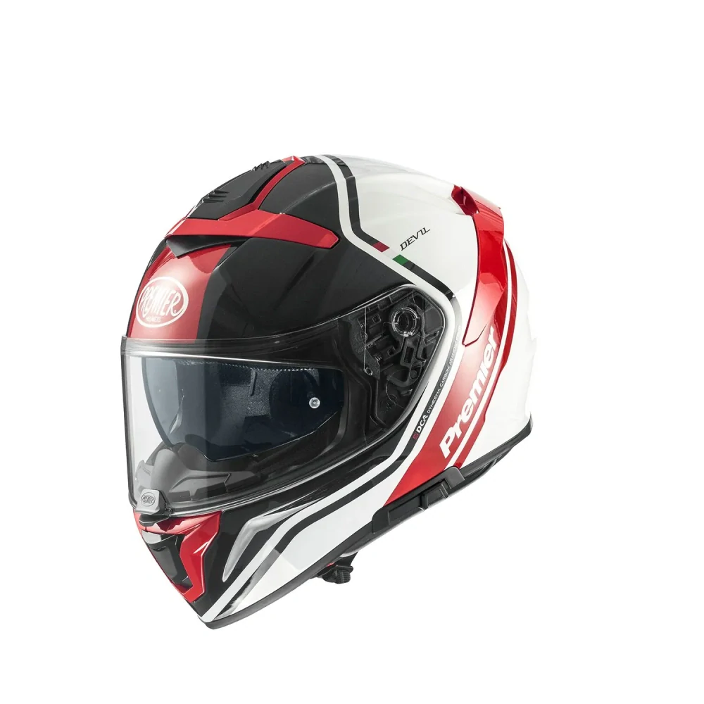 a Motocyklová integrální přilba PREMIER PREMIER HELMETS HELMET DEVIL PH barva červená/bílá/černá lesklá velikost XS