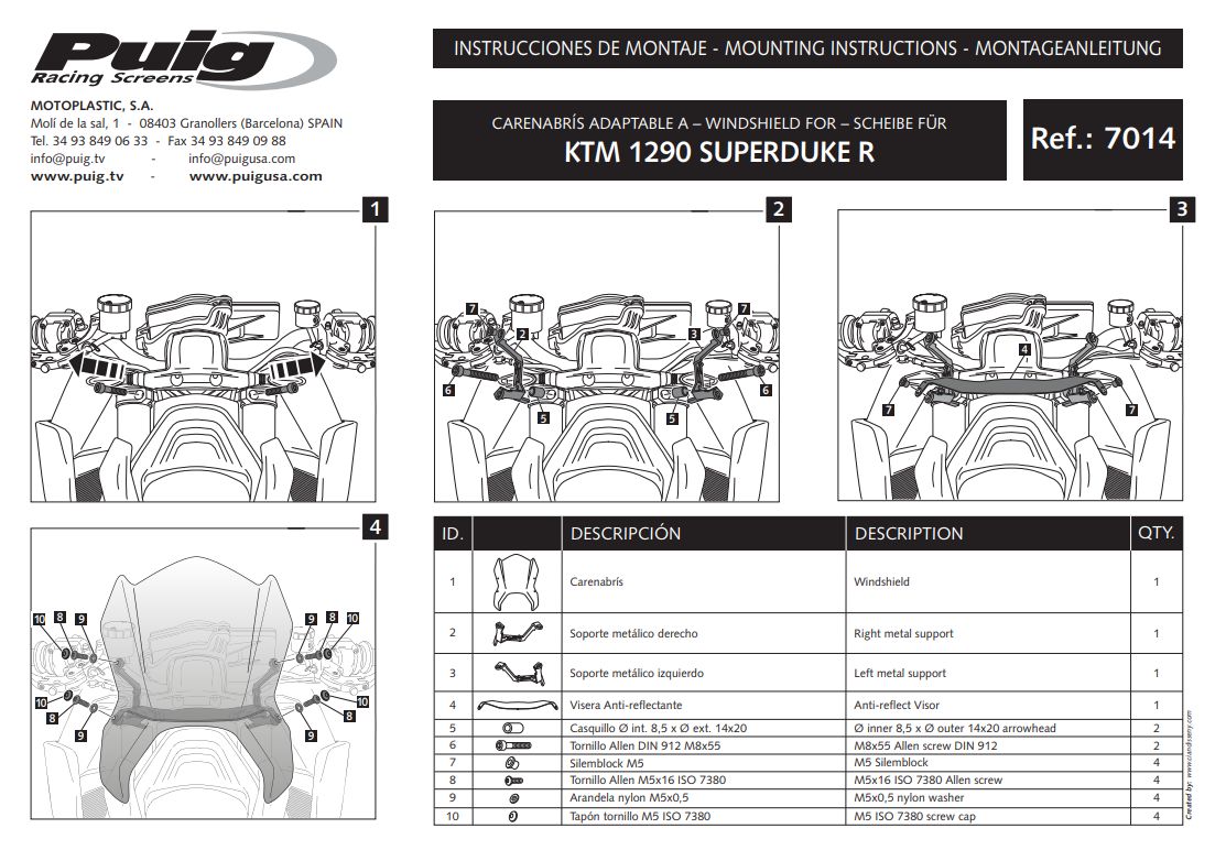 Plexi PUIG SPORT KTM 1290 SUPERDUKE R 2014-2016
