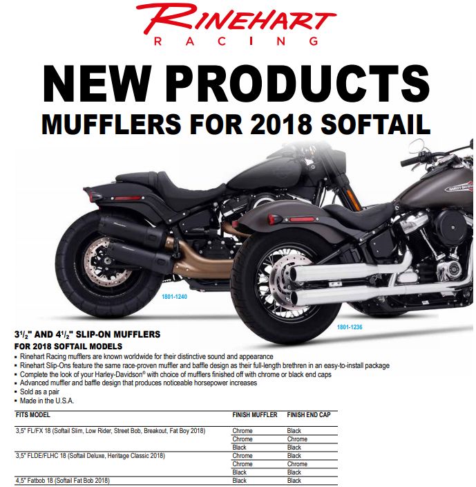 Koncovky výfuku RINEHART RACING pro HARLEY DAVIDSON Softail Slim, Low Rider 2018-2024
