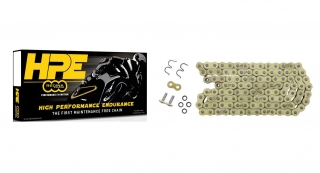 Motocyklový řetěz REGINA 525 HPE CHAIN 112RS článků, barva zlatá, včetně nýtovací spony