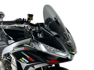Plexi motocyklu WRS verze TOURING pro motocykly APRILIA TUONO V4 1100 RR ABS viz popis rok 2021-2023, výška 38,5 cm, šíře 34 cm, barva tmavě kouřová