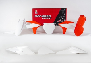 a Sada plastů RACETECH KTM SX 125/250 2019 oranžovo-bílá