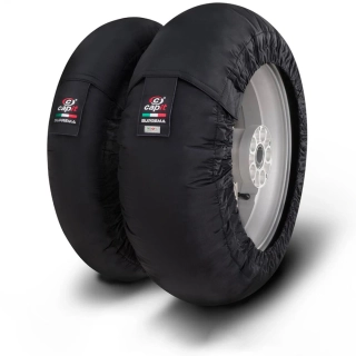 Nahříváky moto pneumatik CAPIT SUPREMA SPINA TYRE WARMER barva černá, velikost M/L ( přední M 125/17” zadní L 180/55-17” )