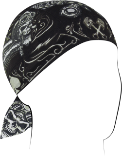 Bavlněný šátek na hlavu / pirátka ZANHEADGEAR FLYDANNA COTTON BIKER SKULL Z712 barva černá/bílá/šedá