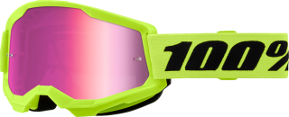 Dětské motokrosové brýle 100% STRATA 2 JUNIOR NEON ŽLUTÉ s růžovým zrcadlovým objektivem