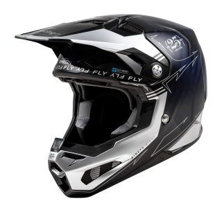 Nejvyšší model motokrosové přilby FLY RACING FORMULA S CARBON modrá/stříbrná, skořepina z uhlíkových vláken 12K velikost L