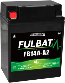 Gelová baterie / motobaterie FULBAT FB14-A2 GEL (12N14-4A) 12V, 14AH, 175A, rozměry 135 x 90 x 167 mm 