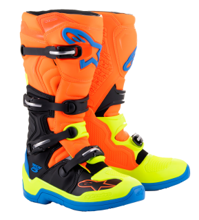 Motokrosové boty ALPINESTARS TECH 5 barva ORANŽOVÁ/MODRÁ/ŽLUTÁ FLUO