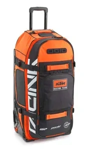 Velká textilní cestovní motokrosová taška na kolečkách s teleskopickou rukojetí  KTM REPLICA TEAM TRAVEL BAG 9800 barva černá/oranžová, objem 122 litrů