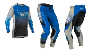a Motokrosový komplet dresu + kalhot FLY RACING LITE barva modrá/černá/šedá velikost 2XL + 38