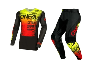 a Motokrosový komplet ONEAL MAYHEM SCARZ V.24 černá/žlutá flou/červená velikost 34+L