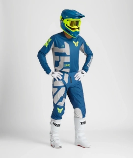 A Motokrosový / enduro komplet kalhot a dresu THOR LAUNCHMODE FORGE barva modrá/šedá velikost 38 + XXL