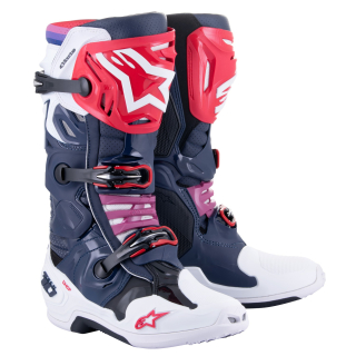 Ventilační motokrosové boty s vnitřní botičkou ALPINESTARS TECH 10 SUPERVENTED VENTILAČNÍ barva bílá/červená/fialová/tmavě modrá