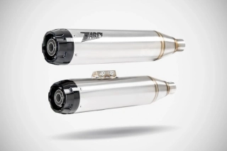 Homologované koncovky výfuku motocyklu ZARD SLIP ON MUFFLERS HOMOLOGACE E4/E5 pro motocykl HARLEY DAVIDSON SOFTAIL M8 rok 2017-2024 , barva natural / černé zakončení 