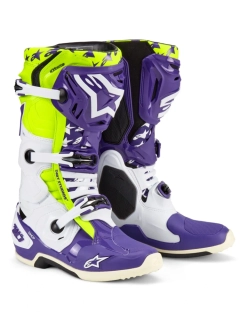 Motokrosové boty ALPINESTARS TECH 10 DIRT STUDIOS LIMITOVANÁ EDICE bílá/fialová/žlutá fluo