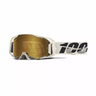 Motokrosové / enduro brýle 100% ARMATIC PITCH BÍLÁ zrcadlový true gold zlatý objektiv, 50060-00010
