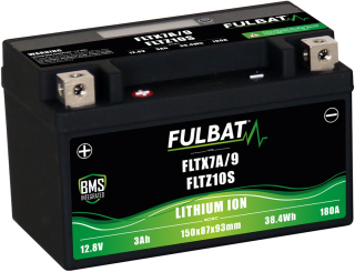 Lithiová baterie FULBAT LiFePO4 YTX7A-BS, YTX9-BS, YTZ10S-BS FULBAT 12V, 3Ah, 180A, hmotnost 0,65 kg, 150x87x93