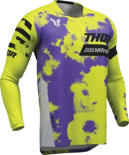 Dětský sportovní motokrosový / MTB dres THOR LAUNCHMODE RACEWEAR BLEACH barva šedá/fialová/acid