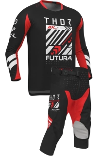 A Dětský sportovní motokrosový komplet kalhot a dresu THOR LAUNCHMODE RACEWEAR FUTURA barva černá/červená velikost 26+L