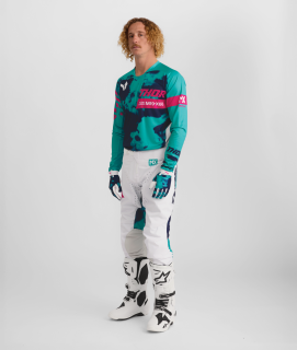 Motokrosový / enduro komplet kalhot a dresu THOR LAUNCHMODE BLEACH barva bílá/aqua