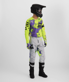 Motokrosový / enduro komplet kalhot a dresu THOR LAUNCHMODE BLEACH barva šedá/acid/fialová