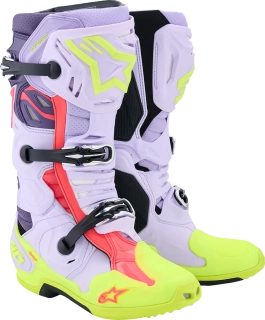 a Ventilační motokrosové boty s vnitřní botičkou ALPINESTARS TECH 10 SUPERVENTED VENTILAČNÍ barva fialová/žlutá fluo/diva ružová 2010520-3150-10 velikost 44,5 / US 10