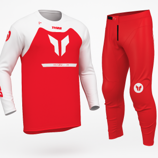 Motokrosové - enduro kalhoty a dres / motokrosový - enduro komplet THOR RIDEMODE MENACE barva červená/bílá