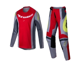 a Dětský motokrosový komplet kalhot a dresu ALPINESTARS RACER MELT barva červená/šedá/žlutá fluo velikost 26+L