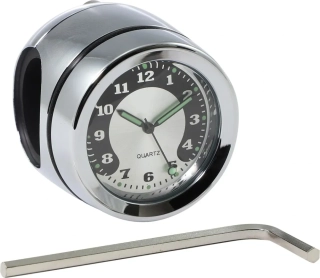 Motocyklové hodiny/ukazatel času na řidítka motocyklu DRAG SPECIALTIES  CLOCK barva chromová, pro průměr řidítek 2,54 cm