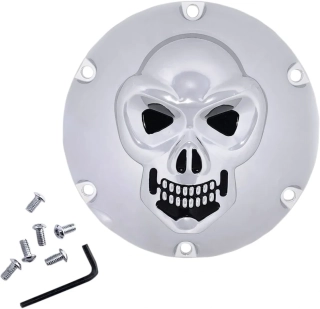 3D kryt spojkového víka DRAG SPECIALTIES pro HARLEY DAVIDSON XL rok 2004-2022 viz popis, barva chromová/černá výplň lebky