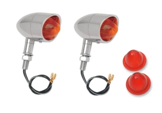 Motocyklové custom blinkry DRAG SPECIALTIES MINI RETRO-STYLE MARKER LIGHTS barva chrom, červené sklo, oranžové sklo 