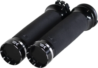 Motocyklové gripy / rukojeti na řidítka motorky KHROME WERKS pro HARLEY DAVIDSON TWIN CAM 1999-2017 / XL 1986-2022 GRIPS CONTOUR TRACER ČERNÉ 500200