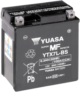 Motocyklová baterie / motobaterie YUASA MF AGM YTX7L-BS  6,3Ah, 100A, 12V rozměr 115x72x132 