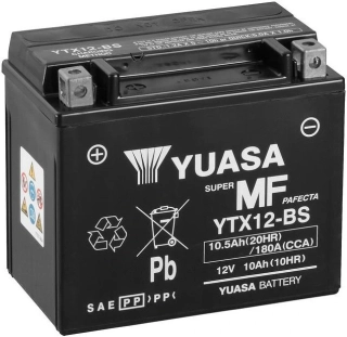 Motocyklová baterie / motobaterie YUASA MF AGM YTX12-BS 10,5Ah, 180A, 12V rozměr 150x87x130 mm