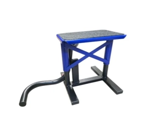 A Motocyklový stojan pro silniční endura LN barva černá/modrá, základní výška v dolní poloze 22 cm, výška při zvednutí v horní poloze 31 cm